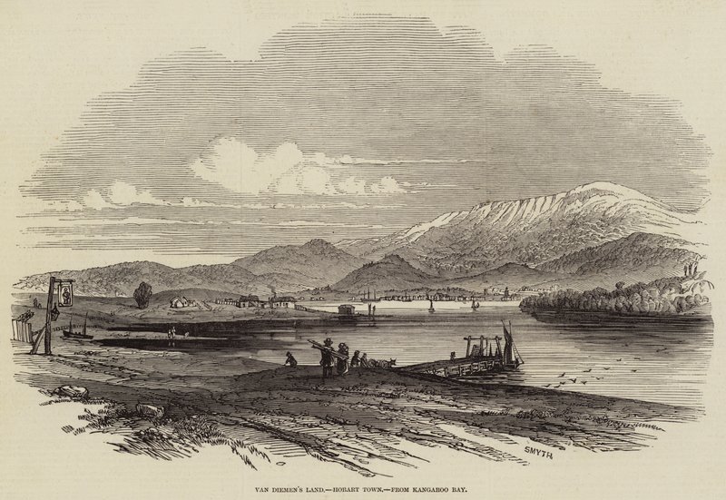 Terre de Van Diemen, Hobart Town, depuis Kangaroo Bay (gravure) - English School