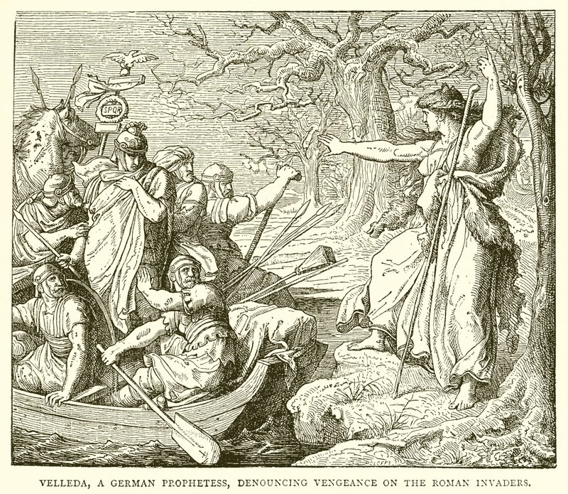 Velleda, une prophétesse germanique, dénonçant la vengeance contre les envahisseurs romains - English School