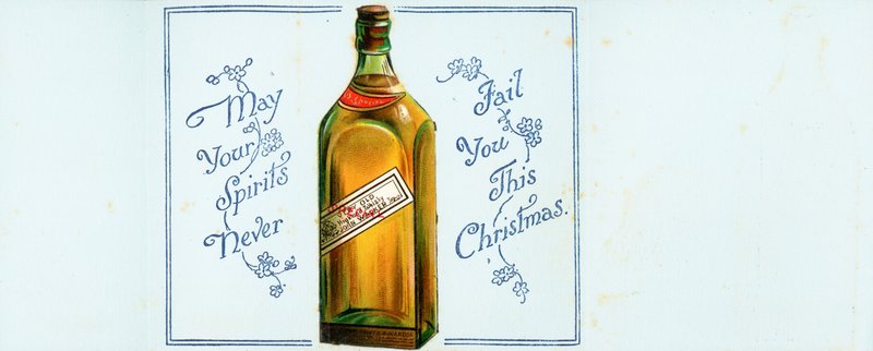 Bouteille de whisky très vieux Highland, carte de Noël - English School