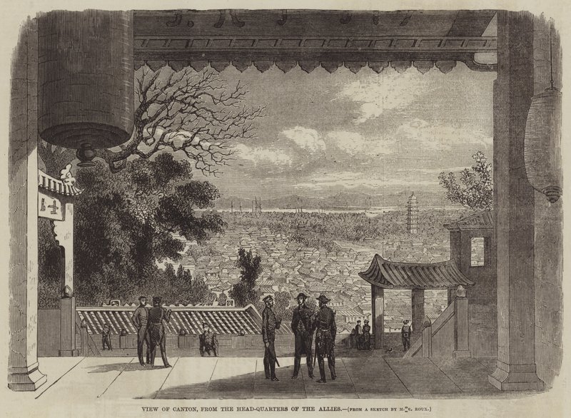 Vue de Canton, depuis le quartier général des Alliés (gravure) - English School