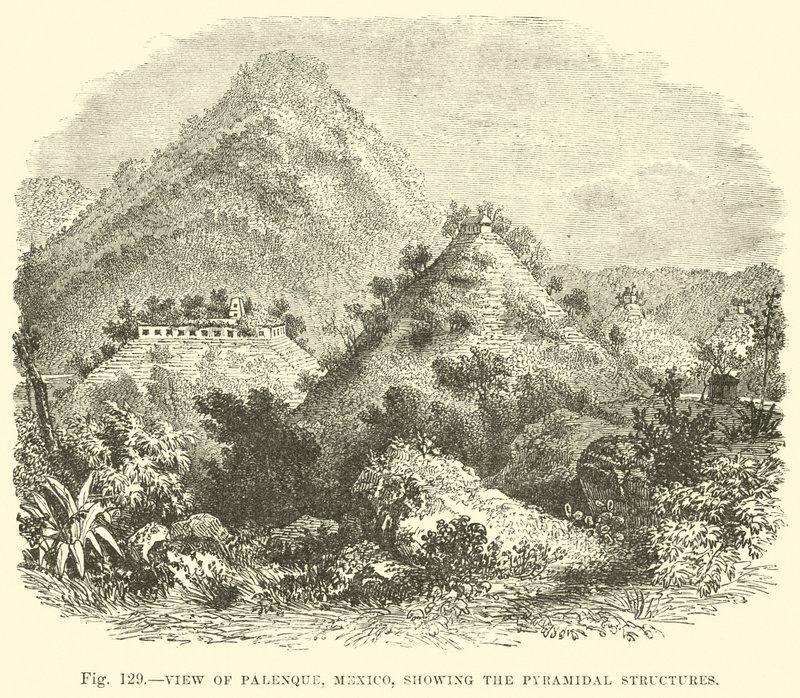 Vue de Palenque, Mexique, montrant les structures pyramidales - English School