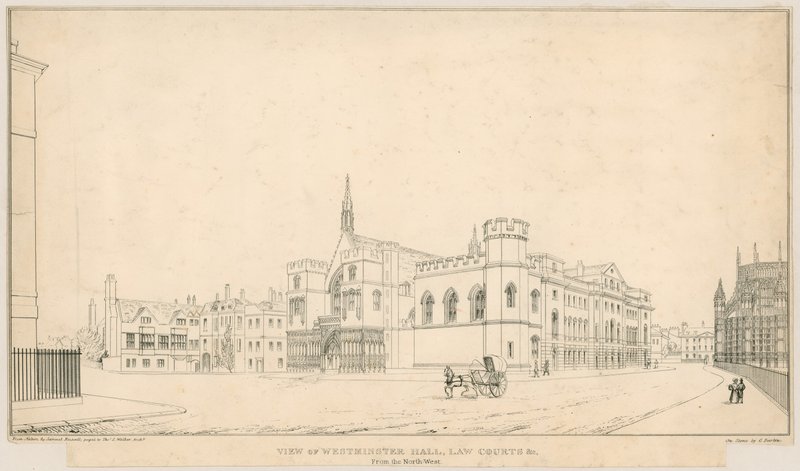 Vue de Westminster Hall, des tribunaux, etc., depuis le nord-ouest - English School