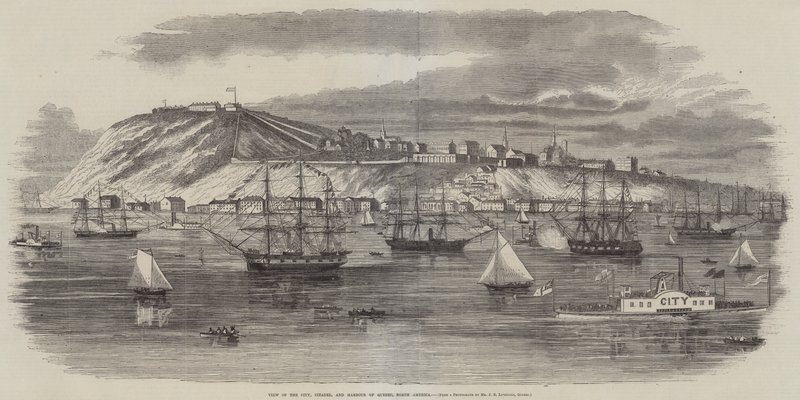 Vue de la ville, de la citadelle et du port de Québec, Amérique du Nord (gravure) - English School