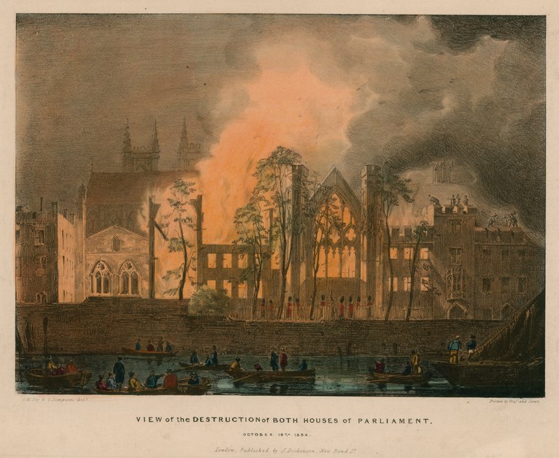 Vue de la destruction des deux Chambres du Parlement, 16 octobre 1834 - English School