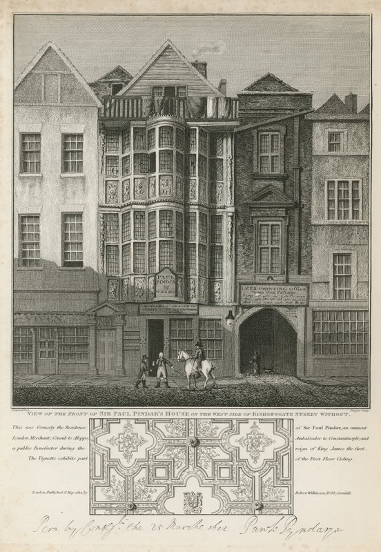 Vue de la façade de la maison de Sir Paul Pindar - English School