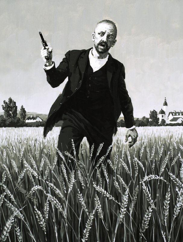 Vincent Van Gogh marchant dans un champ de blé vers sa mort - English School