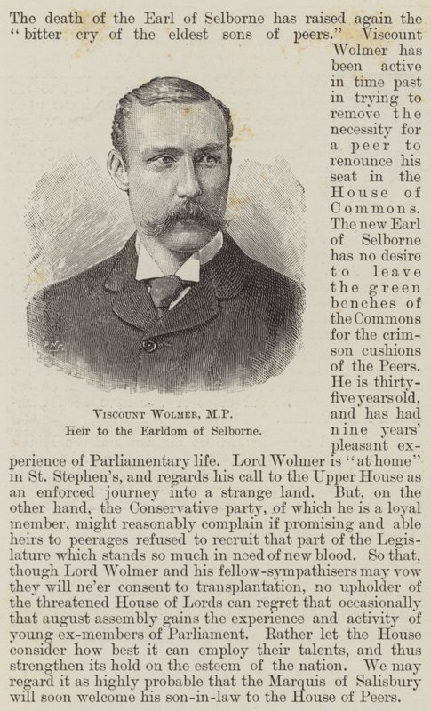 Vicomte Wolmer, MP, héritier du comté de Selborne (gravure) - English School
