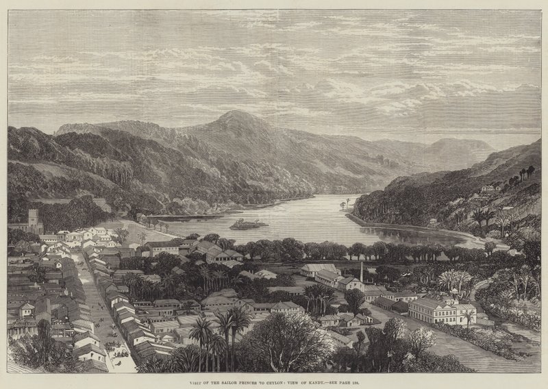 Visite des princes marins à Ceylan, vue de Kandy (gravure) - English School
