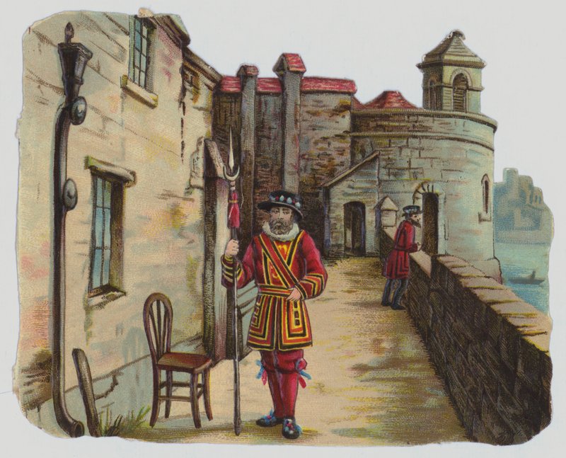 Visite à la Tour de Londres, scrap victorien - English School
