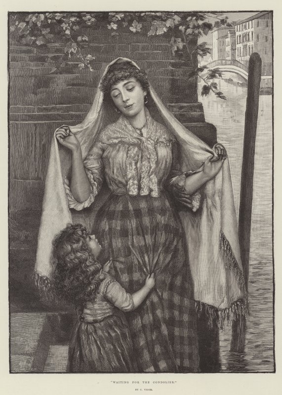En attendant le gondolier (gravure) - English School