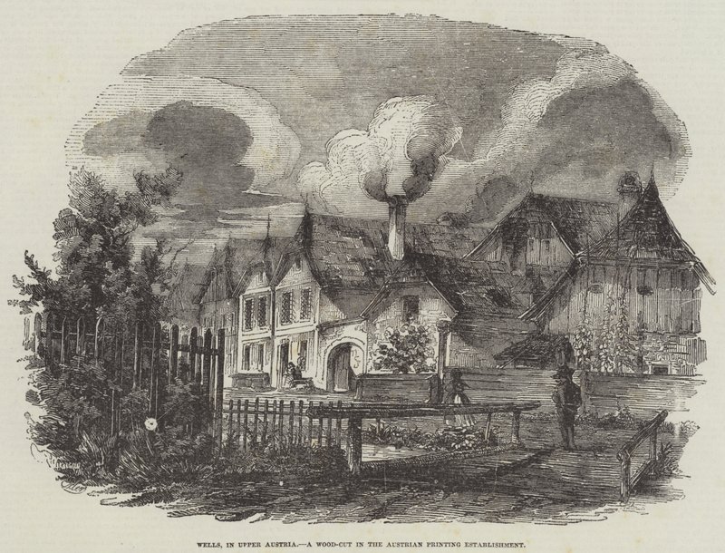 Wells, en Haute-Autriche, une gravure sur bois dans l