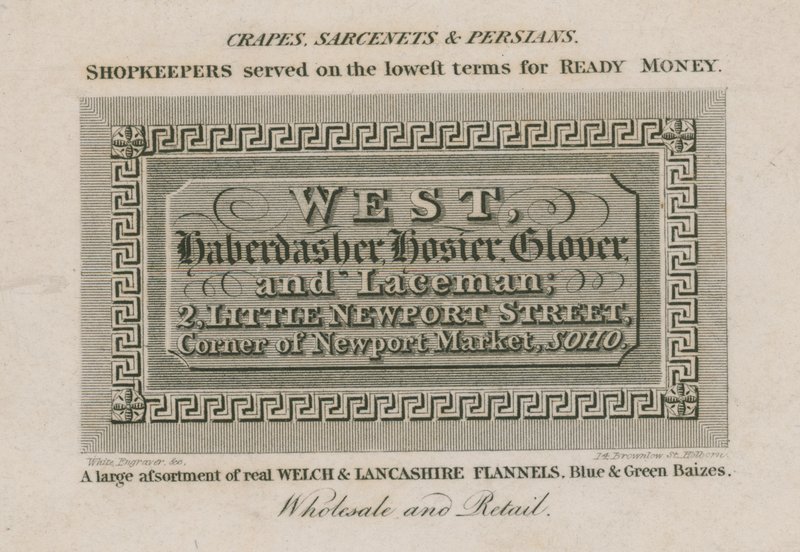 West, mercier, bonnetier, gantier et marchand de dentelles - English School