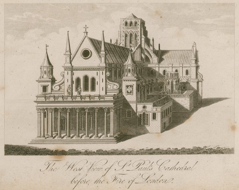 Vue ouest de la cathédrale Saint-Paul, avant le grand incendie de Londres - English School