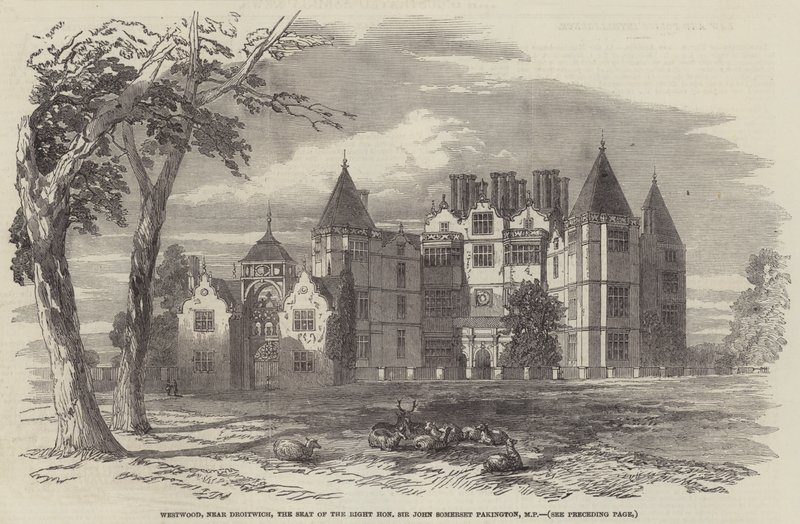 Westwood, près de Droitwich, la résidence du très honorable Sir John Somerset Pakington, MP (gravure) - English School
