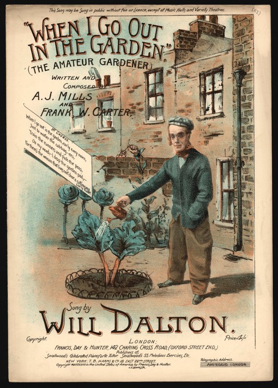 Quand je vais dans le jardin, le jardinier amateur (lithographie en couleur) - English School