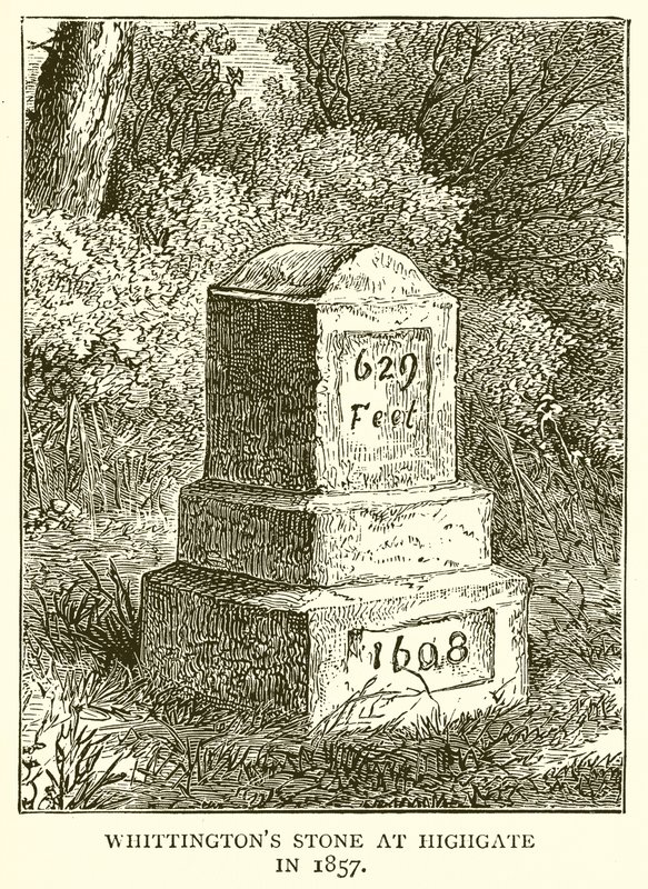La pierre de Whittington à Highgate en 1857 - English School