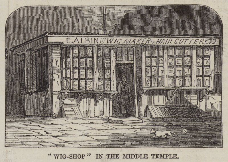 « Boutique de perruques » dans le Middle Temple (gravure) - English School
