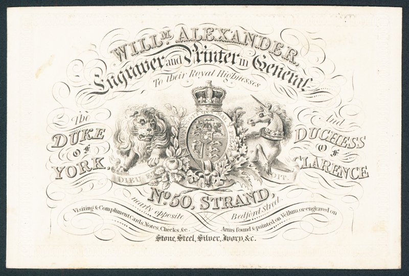 William Alexander, graveur et imprimeur général pour leurs altesses royales, carte de visite - English School