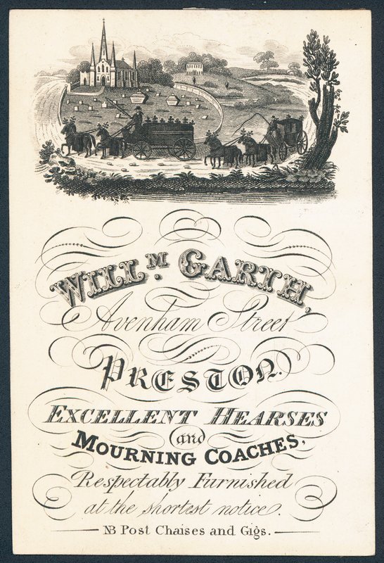 William Garth, fournisseur de corbillards et voitures de deuil, carte de visite - English School