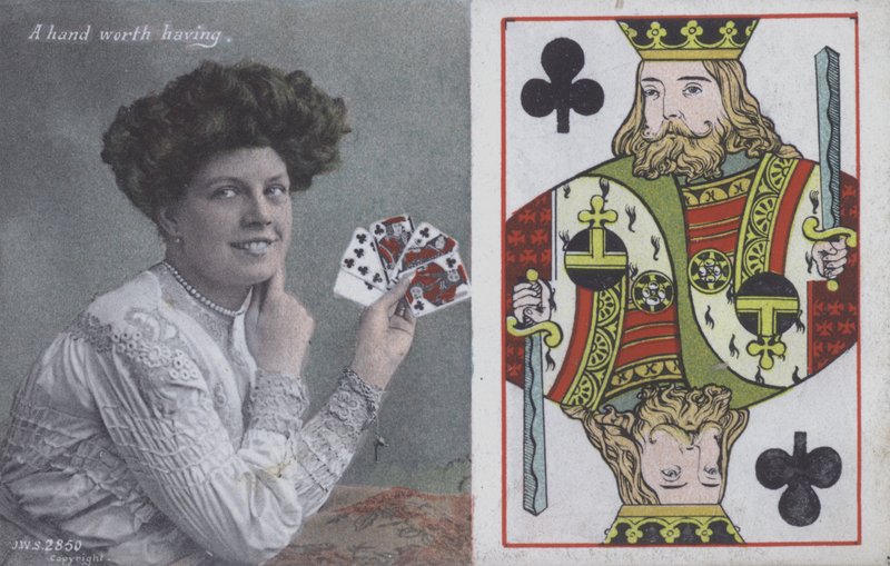Femme avec des cartes à jouer et le Roi de Trèfle - English School