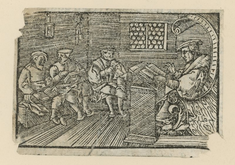 Gravure sur bois représentant un enseignant - English School