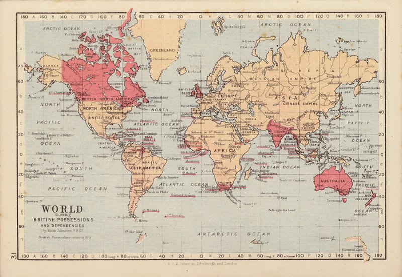 Monde montrant les possessions et dépendances britanniques - English School