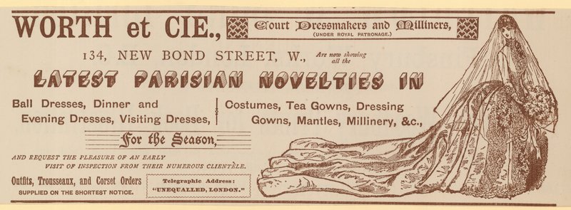 Worth et Cie, 134 New Bond Street, Londres, publicité - English School