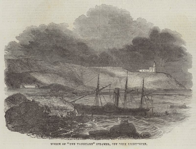 Naufrage du vapeur "The Vanguard", au large du phare de Cork (gravure) - English School