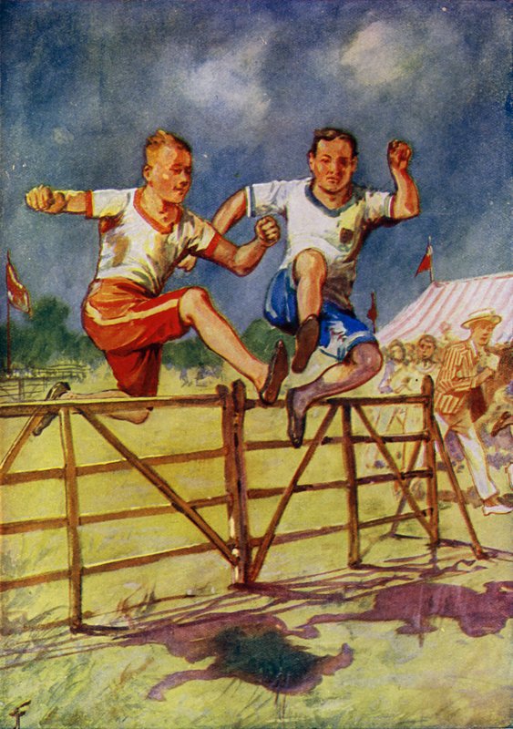 Jeunes hommes participant à une course de steeple - English School