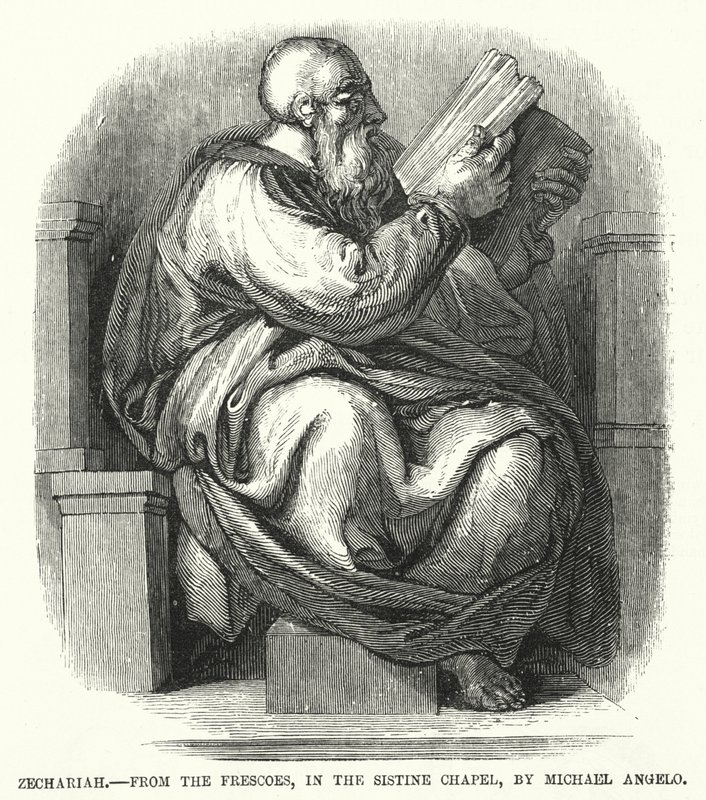 Zacharie, des fresques de la Chapelle Sixtine, par Michel-Ange (gravure) - English School