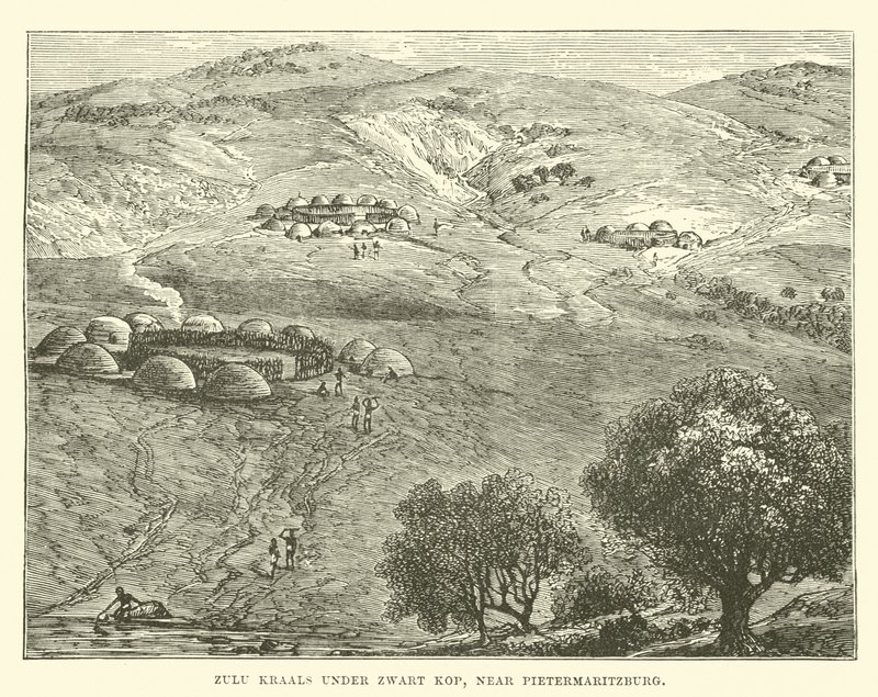 Kraals zoulous sous Zwart Kop, près de Pietermaritzburg - English School