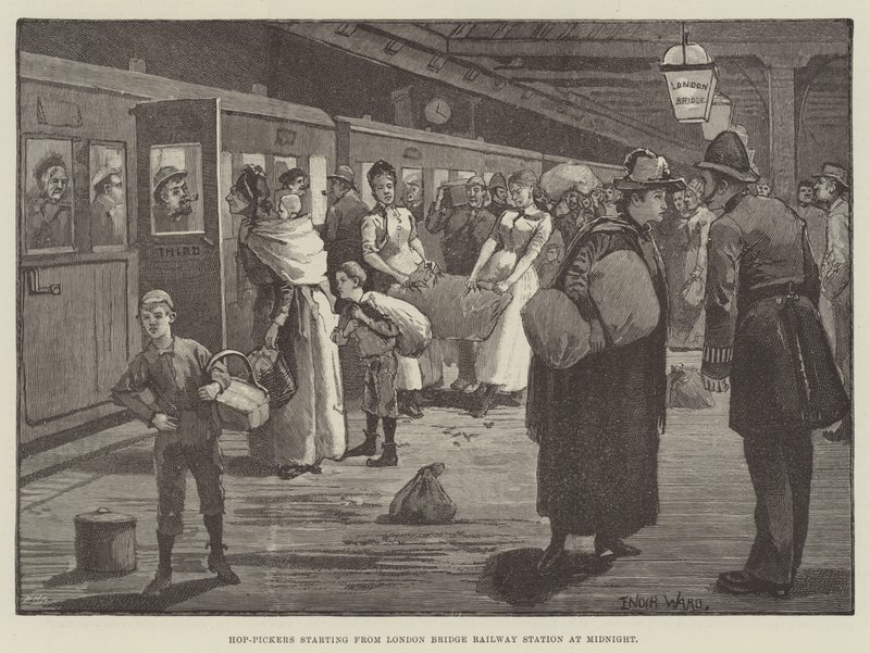 Cueilleurs de houblon partant de la gare de London Bridge à minuit - Enoch Ward