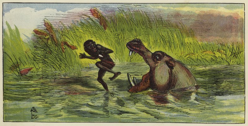 Homme Ashanti menacé par un hippopotame - Ernest Henry Griset