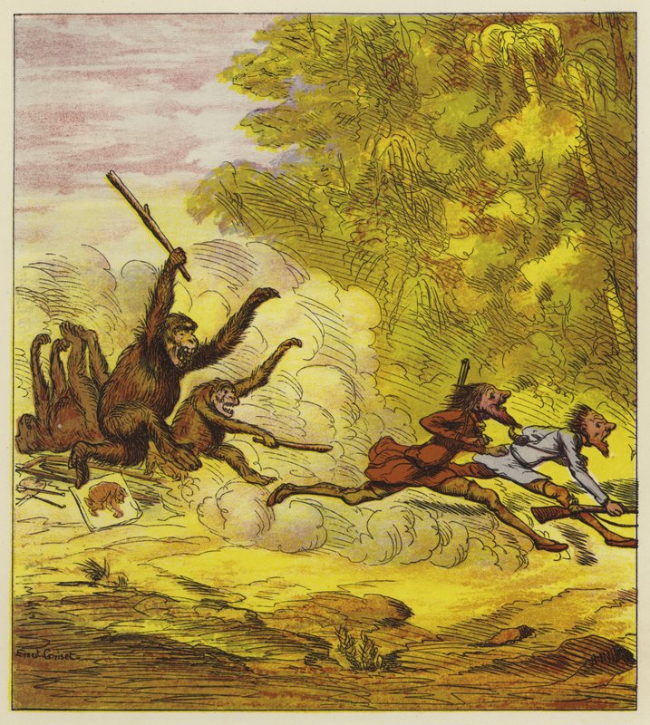 Les frères Bold poursuivis par des gorilles en colère - Ernest Henry Griset