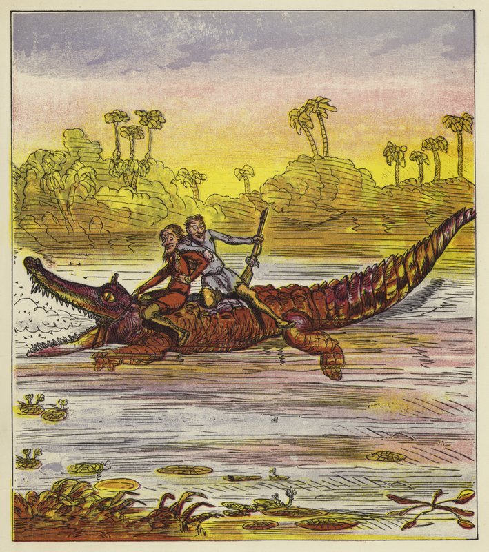 Les frères Bold voyageant sur le Nil par crocodile - Ernest Henry Griset