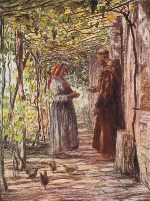 Frère Masseo est nommé portier - Eugene (after) Burnand