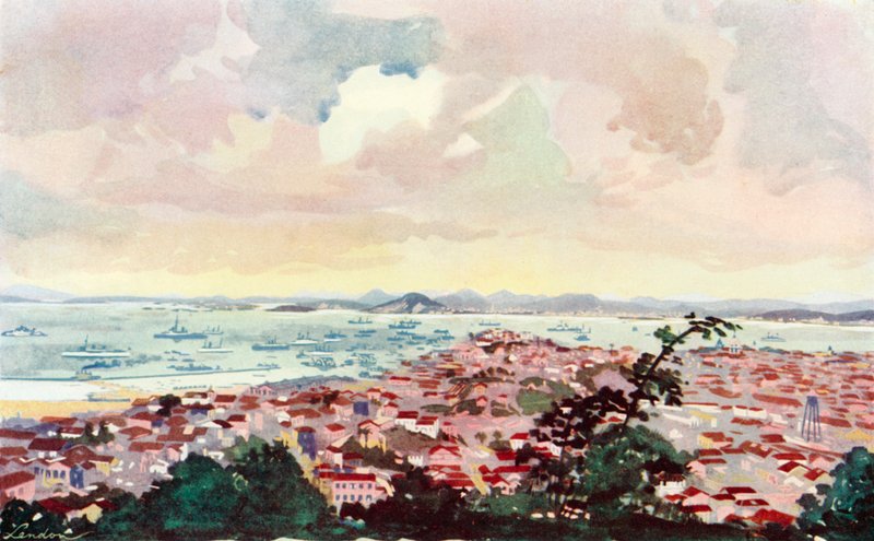 Vue de Rio et de la baie montrant le grand mur de quai de MM. Walker en construction et la zone aujourd