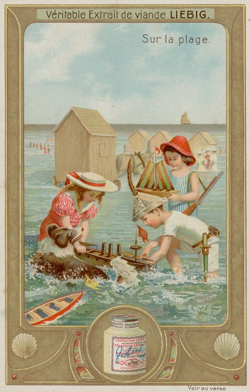 Enfants jouant avec des bateaux jouets et un chien - European School