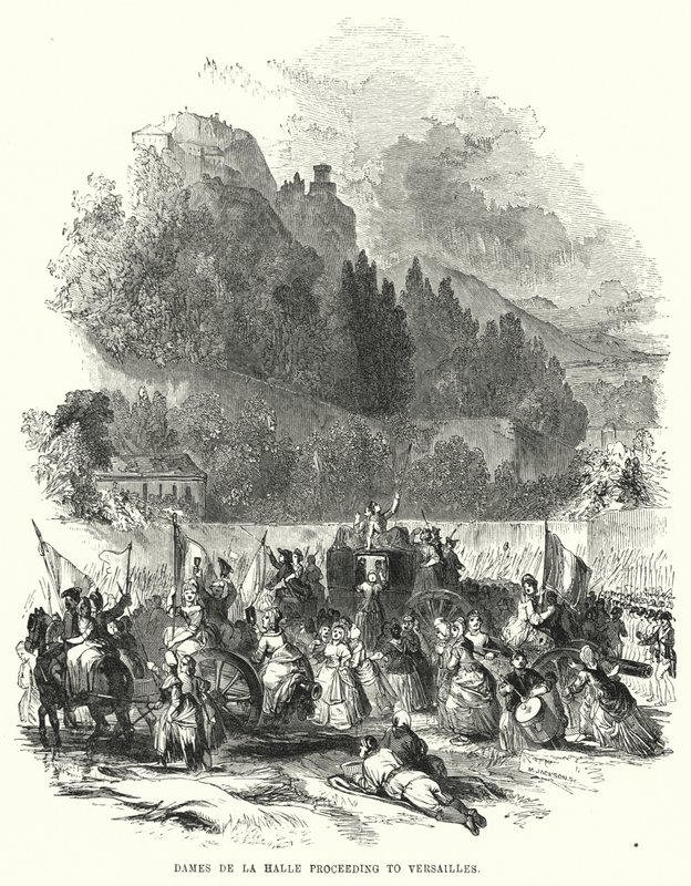 Dames de la Halle se rendant à Versailles (gravure) - European School