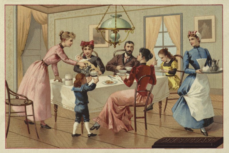 Famille buvant du chocolat - European School