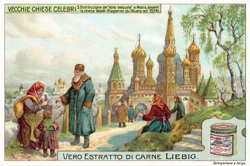 Distribution des aumônes de Pâques devant la cathédrale Saint-Basile, Moscou - European School