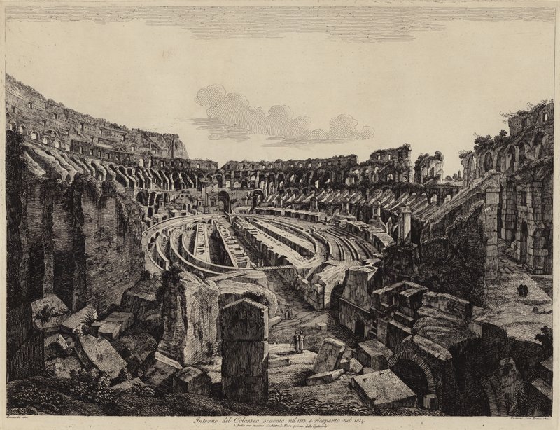 Intérieur du Colisée à Rome, excavé en 1813 et ouvert en 1814 - European School