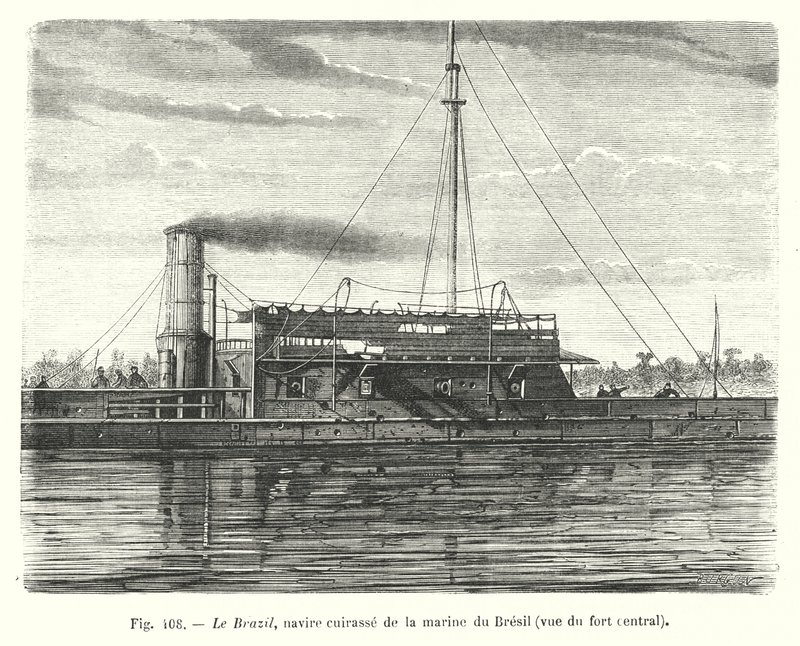 Le Brazil, navire cuirassé de la marine du Brésil, vue du fort central - European School