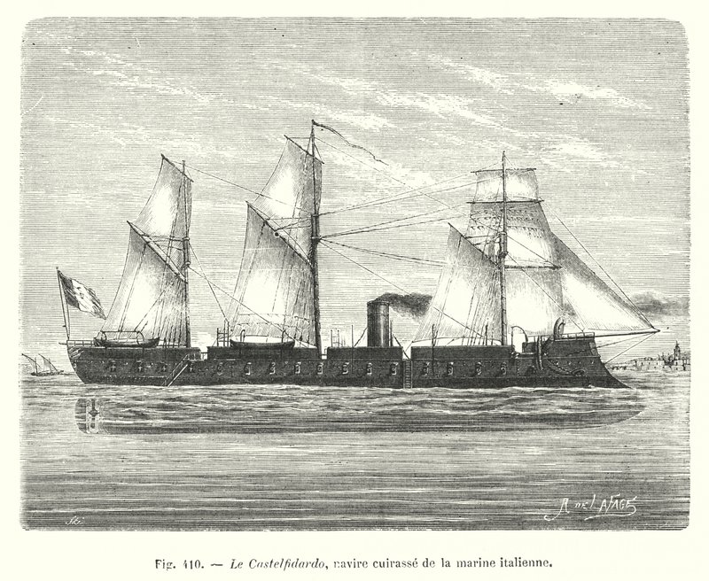 Le Castelfidardo, navire cuirassé de la marine italienne (gravure) - European School