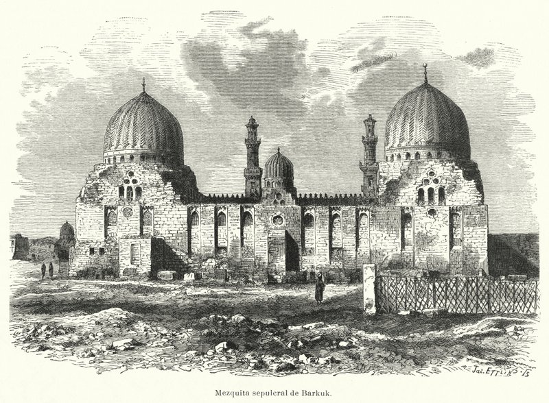 Mosquée et mausolée du sultan Barquq, Le Caire, Égypte (lithographie) - European School