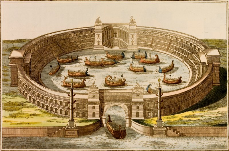Naumachie, bâtiment utilisé pour organiser des batailles navales pour le divertissement public dans la Rome antique - European School