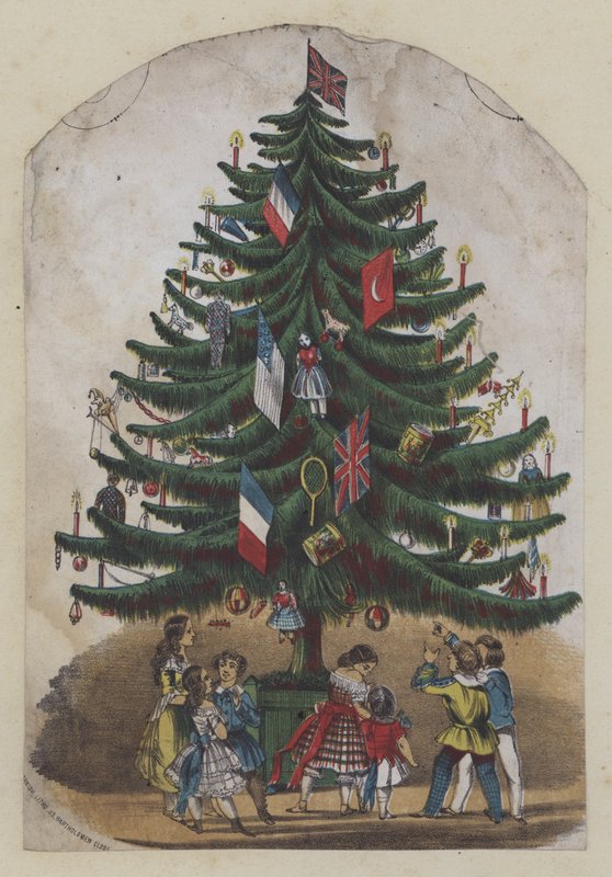 Personnes sous un arbre de Noël, carte de vœux - European School