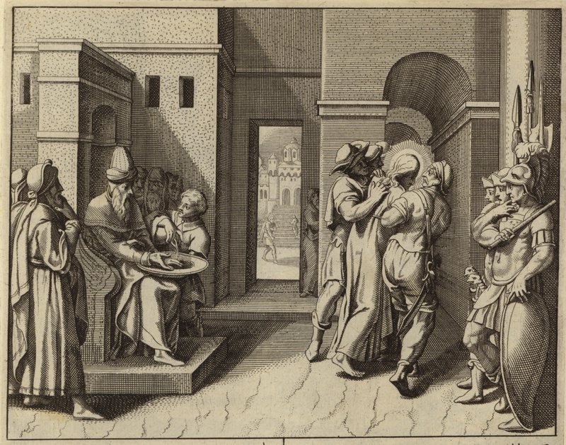 Ponce Pilate se lavant les mains après que Jésus-Christ a été condamné à mort (gravure) - European School