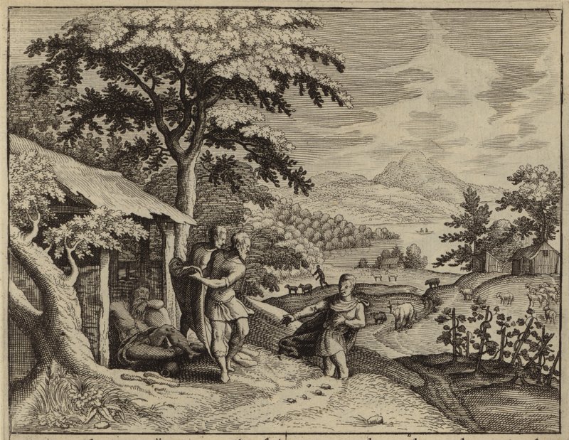 Sem et Japhet couvrant la nudité de leur père, Noé (gravure) - European School