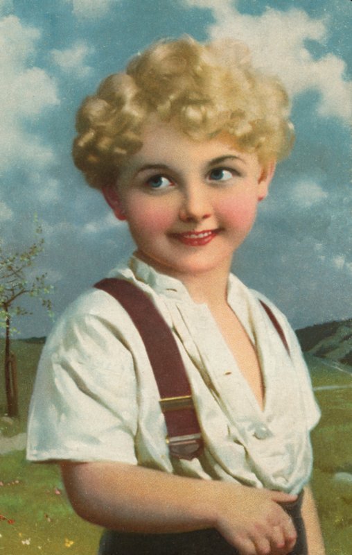 Garçon souriant (lithographie couleur) - European School